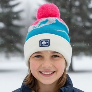 Turtlefur Youth Mountain Air Winter Hat Beanie With Pom Pom Pink Blue